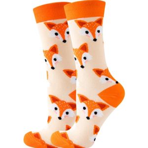 Sokken dames - oranje /beige - print vos / vosjes - 36-40