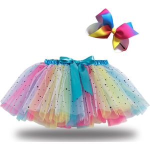 Roze/Blauw/Geel meisjes tutu rok - tule meisjes rok - Happy pailletten kleuren meisjes rok - maat 110-116-122-128 - L - meisjes rokje 5 tot 8 jaar