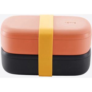 Lékué dubbele lunchbox uit kunststof met silicone band zwart en roze 1L
