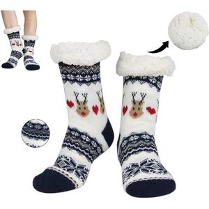 Kerstsokken - Kerstsokken voor thuis - verdikte pluche slaapsokken voor thuis - Warme, fleece gevoerde, dikke sokken - Blauw - Winter antislip dikke fleecesokken - antislip tapijtsokken aan de onderkant- Warme fleecesokken Kerstcadeaus