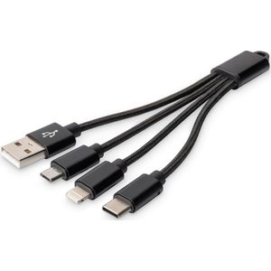 Digitus Mobiele telefoon, Apple iPad/iPhone/iPod, Laptop Laadkabel [1x USB-A - 3x ] 0.15 m