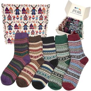 Tutti Footi - Warme Winter Sokken met Wol - Set 'Thorne' van 5 paar met Fijn patroon - Vintage Sokken Dames/Heren maat 38-42