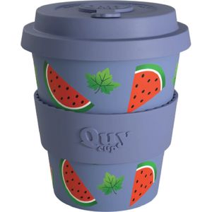 Quy Cup 230ml Ecologische Reis Beker - “WATERMELOEN"" - BPA Vrij - Gemaakt van Gerecyclede Pet Flessen met Blauw Siliconen deksel