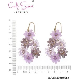 CandySweet Oorbellen - Set van 2 - Bloemen - Messing - Hypoallergeen en Metaal - Paars, Goud - 0x4x7 cm