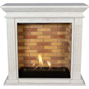 Xaralyn Cadiz bio-ethanol haard met steendecor - Witte natuurstenen haardombouw gepolijst - 3 KW verwarming