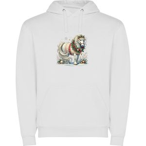 Witte unisex hoodie met “Wit Paard - Kerst“ Print Full Color merk Roly maat 104 3/4 jaar