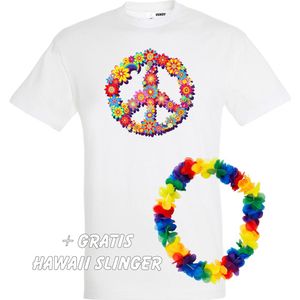 T-shirt Peace Flowers | Love for all | Gay pride | Regenboog LHBTI | Wit | maat XXL