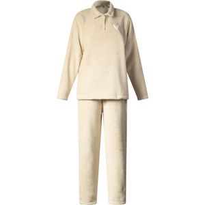 Lunatex - warm dames huispak 124266 - zacht loungepak - coral fleece - beige - maat M