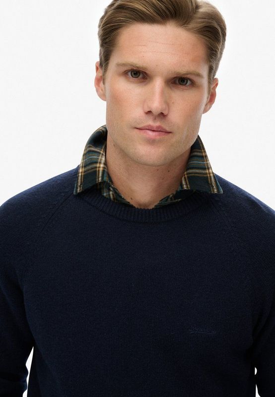 SUPERDRY - Trui - Lichtgrijs - Katoen Wol Materiaal