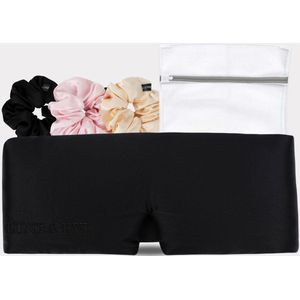 Lune & Eve® Silk Sleep & Style Set – Zwart – Zijden Slaapmasker, Grote Scrunchies & Waszakje – 23 Momme Mulberry Silk – Antibacterieel & Hypoallergeen – Haarvriendelijke Slaapbundel