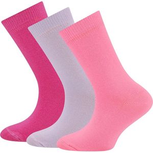 Kindersokken Ewers - 3-Pack - Effen Gekleurd - Lilapaars & Roze & Fuchsia Donkerroze - Elastisch-23/26