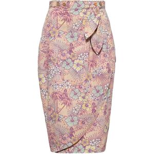 Queen Kerosin Bleistiftrock mit hawaiianischem All-Over-Muster und Wickeloptik QK4200721176 Coral-XXL