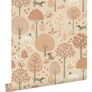 ESTAhome behang honden beige en terracotta roze - 0.53 x 10.05 m - 139711