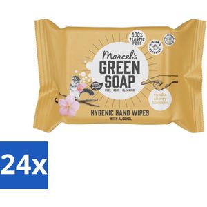 24 x Marcel's Green Soap - Hand doekjes - Vanille & Cherry Blossom - Mild & handig - 15 Doekjes - Hygiënische Handdoekjes - Handreiniger - Natuurlijke Zeep - Biologische Oliën - Alcoholvrije Handdoekjes