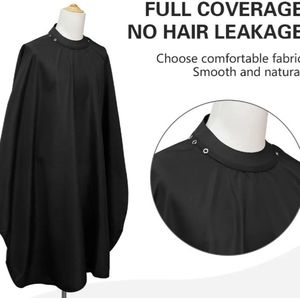 Kapmantel voor Volwassenen Cape Drukknopen Kappersschort Barber Cape - Met Siliconen Kraag - Met Drukknoop Sluiting - Zwart