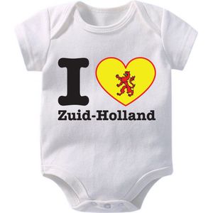 Hospitrix Baby Rompertje met Tekst I Love Zuid Holland"" | 0-3 maanden | Korte Mouw | Cadeau voor Zwangerschap | Provincies Nederland | Zuid Holland | Bekendmaking | Aankondiging | Aanstaande Moeder | Moederdag