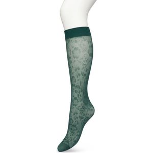 Bonnie Doon Dames Bloemen Panty Kniekousen Donker Groen maat 36/42 - Knie Kousen 20 denier - Gebloemd - Bloemen Print - Perfect draagcomfort - Fancy Flower Knee High - Kniesokken - Zakt niet af - OEKO-TEX - Donkergroen - Trekking green - BP221803.380