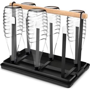 Flessenhouder voor SodaStream, 6-delige flessenstandaard, bdruiprek, flessen, metalen afdruiprek, flessen, bekerhouder met afdruipbak voor flessen en kopjes (zwart)