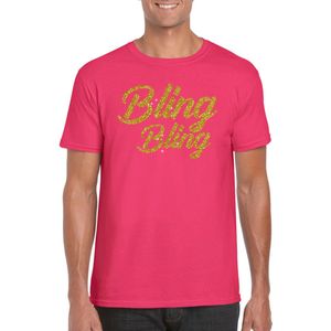 Bellatio Decorations Glitter glamour feest t-shirt heren - bling bling goud - roze - feestkleding L