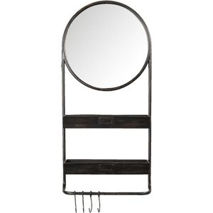 Vtw Living - Industriële Spiegel - Wandspiegel - Wandrek - Zwart - 89 cm