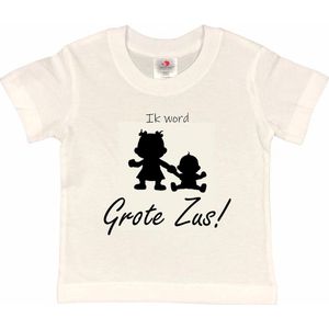 Shirt Aankondiging zwangerschap Ik word grote zus! 2.0 | korte mouw | wit/zwart | maat 98/104 zwangerschap aankondiging bekendmaking Baby big sis sister