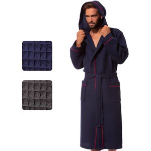 Unyqoos® Comfortabele herenbadjas van lichte wafelstof met capuchon en zakken