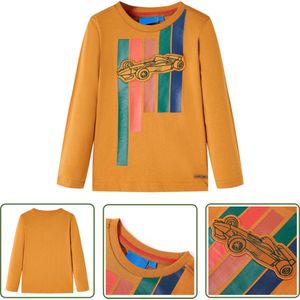 vidaXL Langmouwig Hemd - Kinderhemd - Kindershirt met lange mouwen 116 donkerokerkleurig - Meisjeshemd - Jongenshemd - Kinderkleding