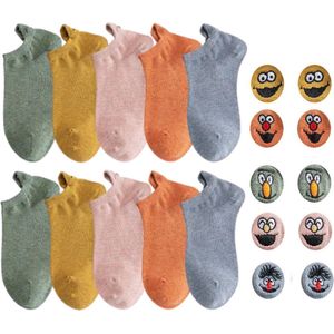 Smiling Socks® Sokken met gezicht | Sneakersokken - Vrouw/Man - Leuke sokken - Kleurrijk - 10 Paar - Maat 35-43 - Huissokken - Katoen - Cadeau voor haar