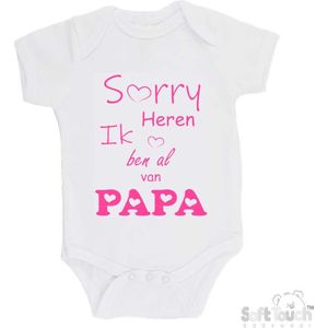 100% katoenen Romper ""Sorry heren Ik ben al van PAPA"" Meisjes Katoen Wit/roze Maat 56/62