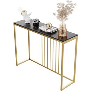 Consoletafel - Haltafel - Moderne & Minimalistisch Consoletafel – Marmeren Look – Smalle Haltafel met Gouden Metaal Frame – Luxe Bijzettafel - voor Woonkamer - Gang - Entree - 100x30x78.5cm - Zwart