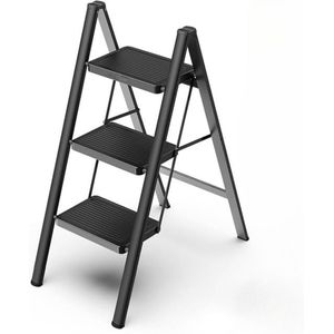 Moeve - Keukentrap - Zwart - Inklapbaar - 3 Treden - 150 kg Draagvermogen - Anti-slip