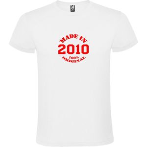 Wit T-Shirt met “Made in 2010 / 100% Original “ Afbeelding Rood Size S