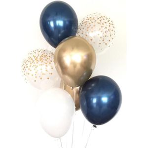 Huwelijk / Bruiloft - Geboorte - Verjaardag ballonnen | Goud - Off-White / Wit - Transparant - Polkadot Dots - Donkerblauw - Blauw | Baby Shower - Kraamfeest - Fotoshoot - Wedding - Birthday - Party - Feest - Huwelijk | Decoratie | DH collection
