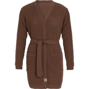 Knit Factory Robin Gebreide Dames Vest - Grof gebreide cardigan - Bruin Damesvest - Middellang vest reikend tot boven de knie - Tobacco - 36/38 - Met steekzakken