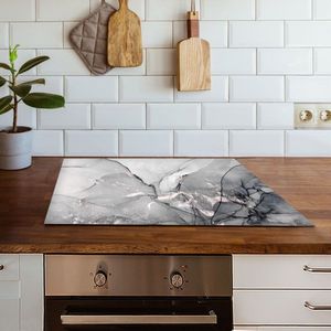Inductiebeschermer grey marble | 91.2 x 52 cm | Keukendecoratie | Bescherm mat | Inductie afdekplaat