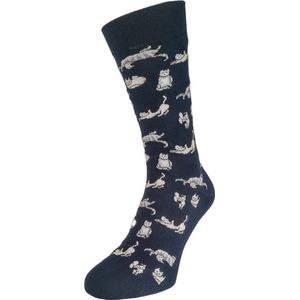 Bonnie Doon Cute Cats Sock Heren Sokken met Schattige Katten Blauw maat 40/46 - Gladde Teennaad - Katoen - Word Je Vrolijk en Happy van - Cadeau sokken - Katten - Zachte Voorgewassen Katoen - OEKO-TEX gecerificeerd - Dark Blue - BT992143.111