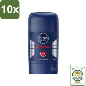 10 x NIVEA MEN - Deodorant Stick - Dry Impact - 50 ml - Grootverpakking - NIVEA MEN Deodorant Stick - Anti-Transpirant Stick - Dry Impact Deodorant - 48 Uur Anti-transpirant - DryPlus Systeem