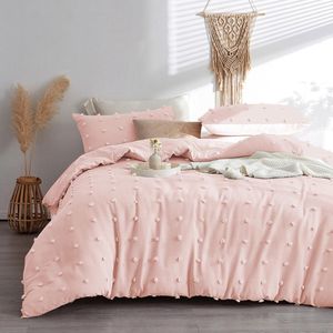 Boho beddengoed 200x220 3-delig met borduurwerk roze Bohemen Chic beddengoed getuft pompom gewassen microvezel zachte beddengoedsets 1 dekbedovertrek met ritssluiting en 2 kussenslopen 80x80