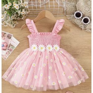 Meisjesjurk met Bloemetjes - Maat 86/92 - Luxe Kinderjurk - Prinsessenjurk voor Meisjes - Hoge Kwaliteit Tulle Jurk - Bloemendecoratie & Glitters - Perfect voor Verjaardag, Bruiloft of Feest - Elegante Meisjesjurk - Cadeau Idee Voor Kinderen