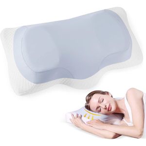 Dubbellaags traagschuim kussen - orthopedisch hoofdkussen - ergonomisch neksteunkussen geschikt voor elke slaaphouding (wit + grijs)