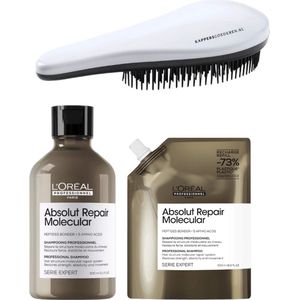 L`Oreal Professionnel - Absolut Repair Molecular - Shampoo + Refill + KG Ontwarborstel l- 300 + 500ML - Beschadigd Haar