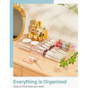 24-delig lade-organisatiesysteem met 5-formaat opbergdozen, antislip transparante make-up-organizer lade voor kaptafel, keuken, badkamer