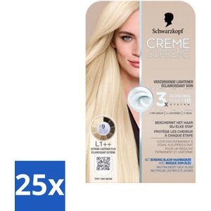 25 x Schwarzkopf - Haarkleuring - Creme Supreme L1++ - Extreme Lightener Plus - 245g - Haarglazuur - Haarkleuring Blonde - Haarkleuring Grijsdekking - Haarkleuring Verzorging
