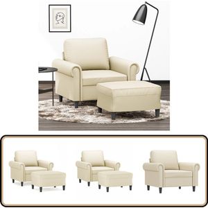 vidaXL Fauteuil met Voetenbank - Crème - Kunstleer Fauteuil - Lounge Stoel - Relax Stoel - Design Fauteuil - Kunstleder Fauteuil