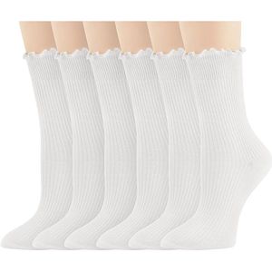 6 Paar - Sokken - Dames Hoge Sokken - Sokken - Geplooide Sokken - Sokken Voor Dames - Ademend En Zacht - Geplooide Sokken - Machinewasbaar - Passen Bij Elke Schoenstijl - Geschikt Voor Ballet, Dans, Workout, Fitness En Hardlopen - Wit