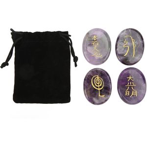 4 stuks Reiki Symbolen Stenen, Chakra Stones-Reiki Healing Crystal met Gegraveerde Chakra Symbolen voor Meditatie Kristal Therapie (#1)