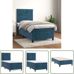 The Living Store Boxspringbed - Comfort - Bed - 203 x 83 x 118/128 cm - Donkerblauw - Fluweel - Multiplex - Bewerkt hout