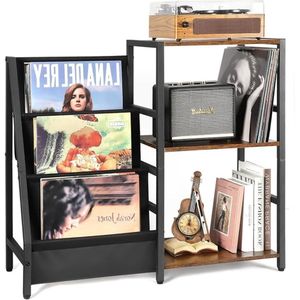 Thuys - Platenspeler Meubel - Zwart - Stand Standaard Met Vinyl Opbergvakken - Voor 200 albums