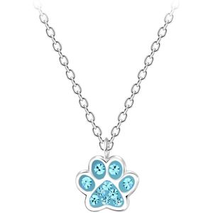 Zilveren hondenpoot blauw 10 kristal kinderketting | zilver dier beer kat poot hanger ketting meisje hondepoot | Zilverana | Sterling 925 Silver (Echt zilver)