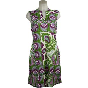 Angelle Milan – Travelkleding voor dames – Mouwloze Groen/Paarse Jurk – Ademend – Kreukherstellend – Duurzame jurk - In 5 maten - Maat L